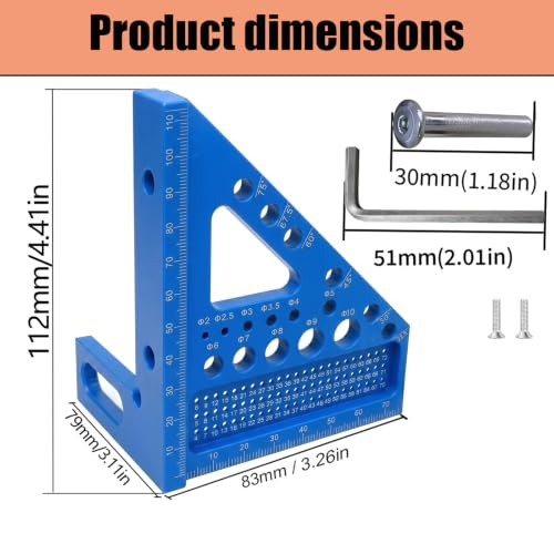 3D Multi-Angle Carpenter Square, 45/90 Plastic Layout Ruler, Blue - color: Blue