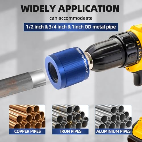 1/2",3/4" & 1" Copper Pipe Cleaner for Drill w/ID Brushes & Brush Blades | Complete Kit:1/2",3/4",1in copper pipe cleaners + 3 ID wire bore brushes(/2",3/4",1in) + 6 stainless blades(3 pre-installed)
