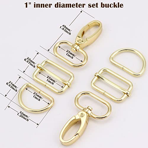PECMER Purse Hardware for Bag Making 1 Inch D Ring 18 Pcs Gold Swivel Clasp Snap Hooks Slide Buckles for Strap Adjuster Dog Collar Making Supplies - color: Pale Gold-18 Pcs-1 Inch