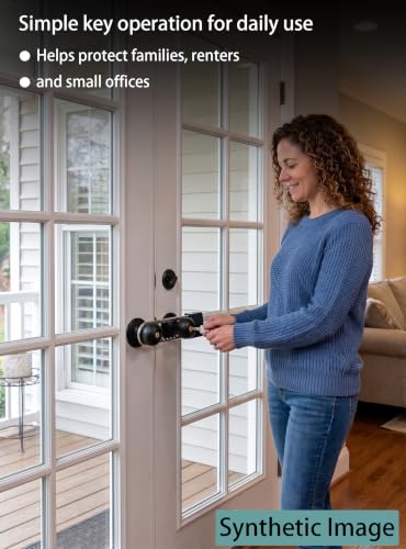 French Door Lock, Double Door Lock Device with Key（Black）
