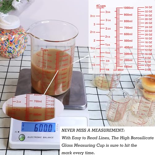 3 Piece Glass Measuring Cup Set, Includes 2-Cup, 4-Cup, and 8-Cup High Borosilicate Glasss Liquid Measuring Cups, Dishwasher, Freezer, Microwave, and Preheated Oven Safe, Essential Kitchen Tools - size: 2Cup/4Cup/8Cup