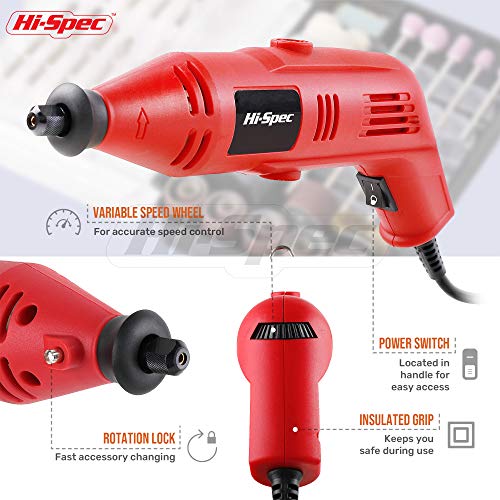 Hi-Spec 130W Corded Power Rotary Multi Tool Kit with Dremel Compatible Bit - color: Red