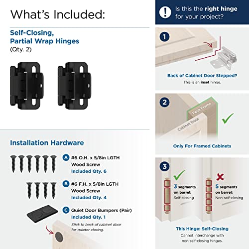 Amerock 1 Pair 3/8" Inset Matte Black Self-Closing Wrap Hinge - color: Matte Black, size: 3/8 Inch (10 mm) Inset