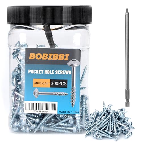 Pocket Hole Screws #8x1-1/4 Zinc, Coarse Thread Wood Screws 300Pcs, Washer Head with Square Drive, 150MM Drive Bit Included - color: Zinc, size: #8x1-1/4‘’
