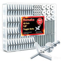 192Pcs 1/8 Inch Toggle Bolts, Heavy Duty Drywall Anchors and Screws Kit, Butterfly Anchors Toggle Bolts and Wing Nut Kit with Nuts Washers for Hollow Wall, Ceiling (48 Sets) - color: Silver - 1/8"