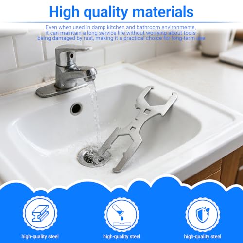 3 Way Plumber's Sink Strainer Wrench – 1 Pack | Basket Strainer Wrench with Sliding Handle, Fits 1-3/4", 2", 2-1/2", Multifunction Tool with 3/8", 1/2" Square Drive Holes