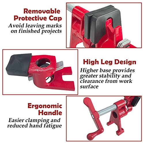 Sutekus 2Pack Pipe Clamps 3/4 Inch Wood Gluing Pipe Clamp Set with H-shaped Feet Bar Clamps Heavy Duty Woodworking Cast Iron Clamp Fixture (3/4 Inch)