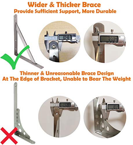 CLT Shelf Bracket, 8” Max Load: 220 lb Heavy Duty Stainless Steel Bracket for Table Bench, Space Saving DIY Bracket, Pack of 2 - color: Silver, size: 8 Inch