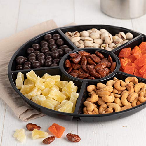 Plasticpro 6 Sectional Round Plastic Serving Tray/Platter (2, Black) - color: Black