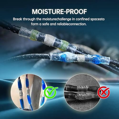 120PCS Solder Seal Wire Connectors Kit with Dual Temp Heat Gun, Heat Shrink Solder Butt Connectors Waterproof Electrical Terminals for Automotive Marine Boat RV Wiring Repair(120, Blue) - color: BLUE