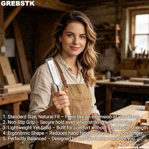 GREBSTK 4 Piece Wood Chisel Set CR-V Steel Sharp Bevel Edge for Woodworking