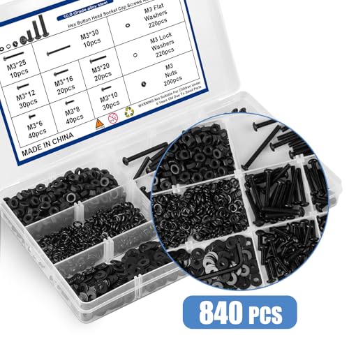 840PCS M3 Screw Kit, M3 Screws Hex Button Head Screws with M3 Bolts - size: 840PCS