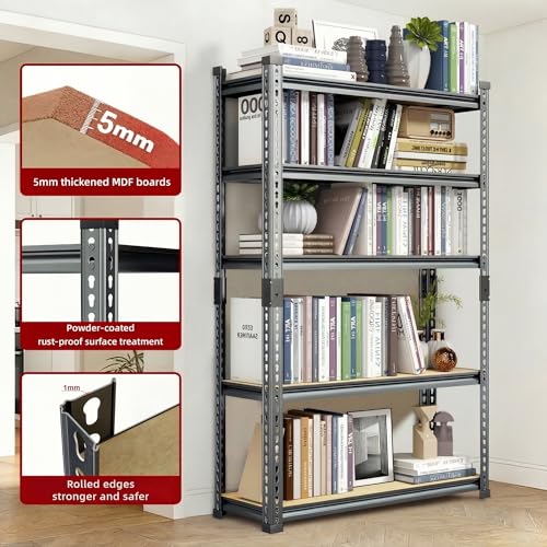Storage Shelves, 2450LBS Heavy Duty Shelves for Garage Storage, 5-Tier Adjustable Boltless Metal Storage Shelf for Kitchen Warehouse Utility Room, 30" Wx12 Dx62 H, Black - size: 30"Wx12"Dx62"H