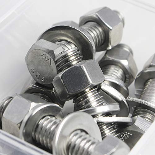 1/4-20 x 1 Bolts and Nuts Hex Head Bolts Screws, Nuts, Flat Lock Washers Hexagonal Head Bolt Stainless Bolts Machine Fully Thread Bright Assortment Kit 10Sets - size: [1/4-20 x 1" (10Sets)]