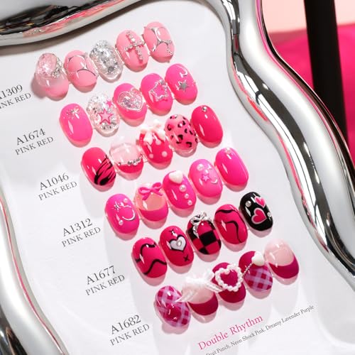 Double Rhythm 28Pcs 0.5Oz Gel Nail Polish Set Same Color Same Bottle Gel Polish Kit Nail Art Manicure Salon DIY at Home for Women (Bright Pitaya Pink Purple Red Collection-T24-13) - color: Bright Pitaya Pink Purple