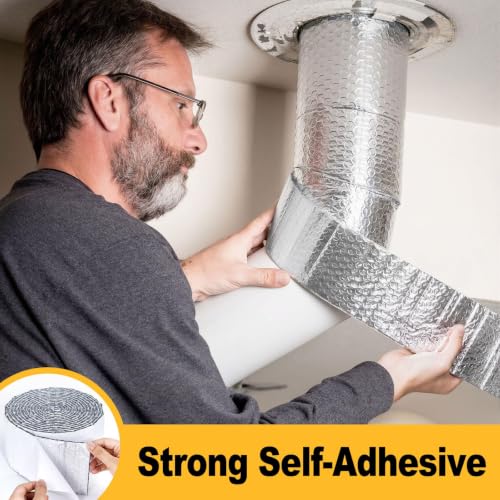 Double Bubble Reflective Foil Insulation Tape, Self-Adhesive Ac Pipe Insulation Wrap for AC Hose, HVAC Duct, Exhaust Hose, Bubble Wrap Insulation for Weatherproof Attics, Windows, Garages - 6 inch - style: 6in wide x 16.5ft long