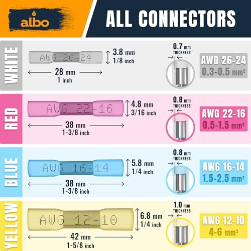 ALBO 400 Pcs Heat Shrink Butt Connectors for 26-10 AWG Electrical Wire - color: Butt 400Pcs Set 26-10 AWG