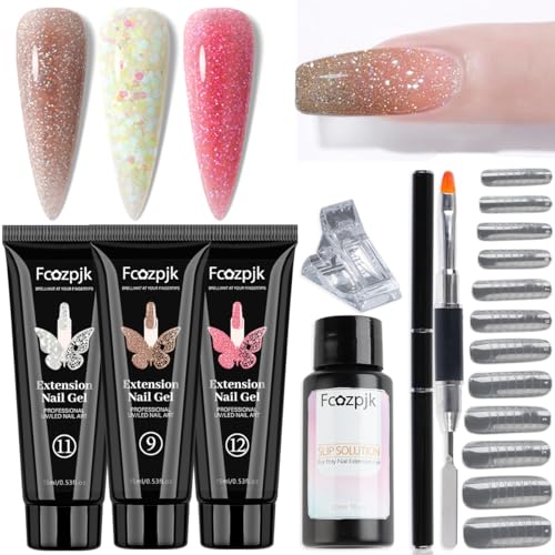 Fcozpjk Poly Gel Nail Kit - Wine Red, Brown & Iridescent Builder Gel - color: 3colors-shiny-glitter