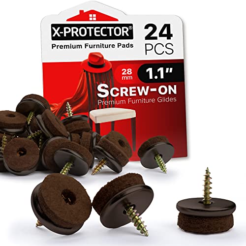 Screw-On Felt Furniture Pads X-Protector 24 PCS - 1.1” Premium Chair Glides - size: 1.1"