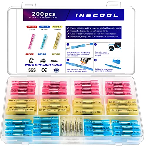 200pcs Heat Shrink Butt Connectors for Electrical Wiring