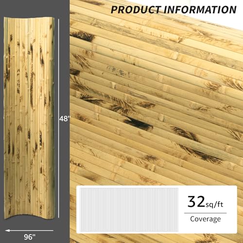 Art3d 48 x 96 in Pole Wrap Natural Bamboo Wall Panel, 2-Pack, Light Burned - color: Light Burned, size: 2-48 inches x 96 inches