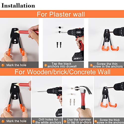 Aoben Heavy Duty Steel Garage Storage Hooks - Utility Tool Hangers and Combinable Wall Mount Hooks for Organizing Ladder, Hold Chairs, Heavy Tools (Medium U, 10 Pack) - size: 10 X Medium U hooks