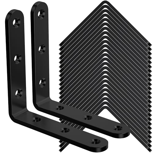 25Pcs Black Angle Brackets 3”x 3” Heavy Duty Corner Bracket 3MM for Wood | 3MM Thick Metal Corner Brackets 90 Degree Joint Hardware 3In Mounting Bracket for Wooden Furniture Cabinet Chairs Bookshelf - size: Black-3x3 Inch