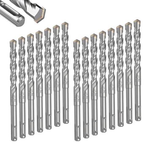 Geinxurn 1/2" x 6" SDS Plus Rotary Hammer Drill Bits, 15PCS Double Thread Masonry Drill Bits Set Carbide Tipped, Drilling in Brick, Stone and Concrete, Cement Walls - size: SDSBIT010206-015