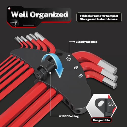 TOMMARS Allen Wrench Sets, SAE, Metric & Torx, Magnetic Ball End T-Handle