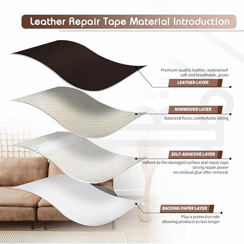 KING MOUNTAIN Leather Repair Patch,4 x 63 Inches self Adhesive Leather Repair Tape for Damaged Leather Furniture, Sofa Seating,Car Seats, Leather Goods（Fine Grained Dark Brown） - color: Fine Grained Dark Brown, size: 4" x 63"