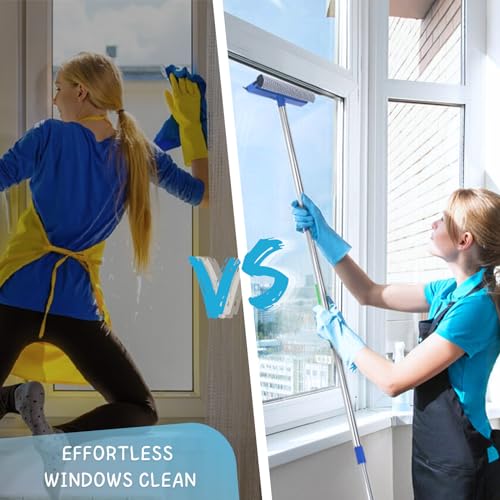 Window Squeegee for Home, 56'' Long Handle Shower Door Cleaner Tool, 2-in-1 Glass Scrubber for Car Windshield Cleaning - size: Long Handle Squeegee