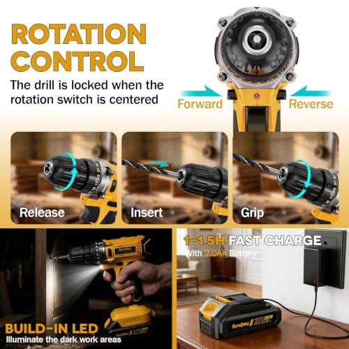 Sundpey 267 Pcs Tool Kit Set for Home with 21V Cordless Drill & Drawer Case