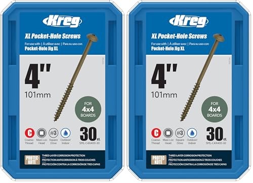 Kreg SML-C4X400-30 XL Pocket-Hole Screws 4", (30 Count) (Pack of 2) - size: #14 x 4 inch