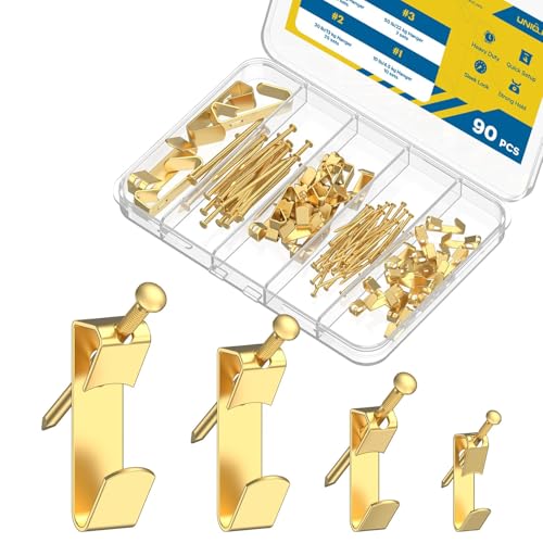 Uniclife 90 Pcs Heavy Duty Picture Hanging Kit, Picture Hanging Hooks,Gold - size: 90 Pcs, style: Gold