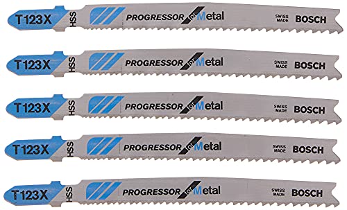 Bosch T123X 5 Pieces 4 in. 10-24P TPI Progressor for Metal T-Shank Jig Saw Blades - size: 4" 10-24 P TPI - 5 pcs, style: Fast Cuts & Long Life for Metal