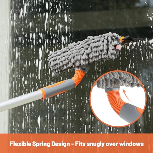 Eazer 89'' Squeegee Window Cleaner 2 in 1 Rotatable Window Cleaning Tool Kit with Extension Pole, Window Washing Equipment with Bendable Head for Indoor/Outdoor Window and Car Glass - size: 89inch