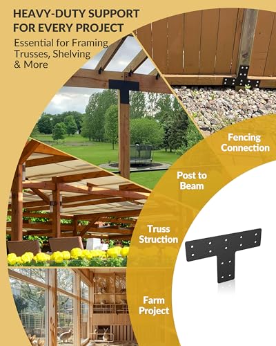 4 Pcs Ultra-Thick T Post Bracket, 12" x 8" Extreme Weatherproof Flat Mending Plate, Heavy Duty Structural Connector for 4x4 6x6 Lumber, Outdoor Pergola, Cabin & Deck Timber Framing - size: 4 Pack, style: Heavy-Duty T-Bracket