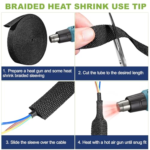 2:1 Heat Shrink Wire Loom Braided Cable Sleeves,Heat Resistant Fabric Woven Shrink Tubing Wiring Harness for Protection Automotive,Harness Cable,Cable Management (3/4"-16ft) - size: 3/4"-16ft