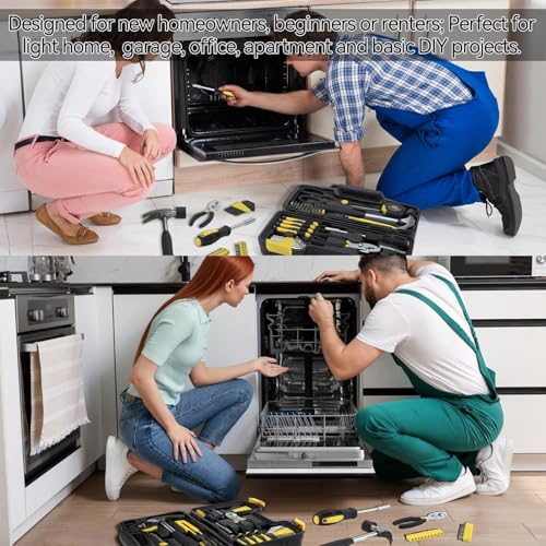 MARTCOLOR 58-Piece Household Tool Set, Yellow Hand Kit with Storage Case - color: Yellow