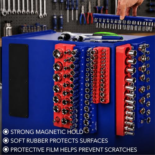 Bates- Magnetic Socket Organizer Set, 6 Pack, 1/2", 1/4" and 3/8" - color: Blue & Red, size: 6 Pack