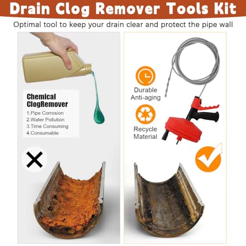 50 FT Drain Snake 11-in-1 Double Mode Drain Auger Tools - color: Red-50FT