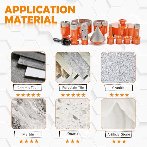 BGTEC Diamond Core Drill Bit 8PCS, Tile Hole Saw Kit 1/4" - 4" - size: 12 pcs - 6/8/10/19/25/35/50/75/102mm, style: Flash Toothed