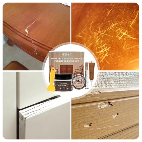 SEISSO Wood Furniture Repair Kit, Touch Up Markers Wood Fillers - size: 12Wood Fillters+12Markers+Wood Putty+Polish Wax
