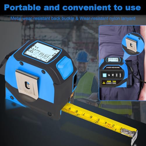 Menider 4-in-1 Laser Measure Tool - Digital LCD & Self-Locking, 196ft/60m Laser & 16ft/5m Tape, Cross Line & Dual-Axis Angle, Rechargeable for Pros