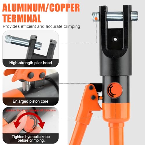 HZLZRZ Hydraulic Crimping Tool 12 Tons, Range 8AWG-4/0AWG(250MCM), Hydraulic Cable Lug Crimper with Standard US 9 Pairs of Dies for Wire Battery Cable Terminal Crimping Tool