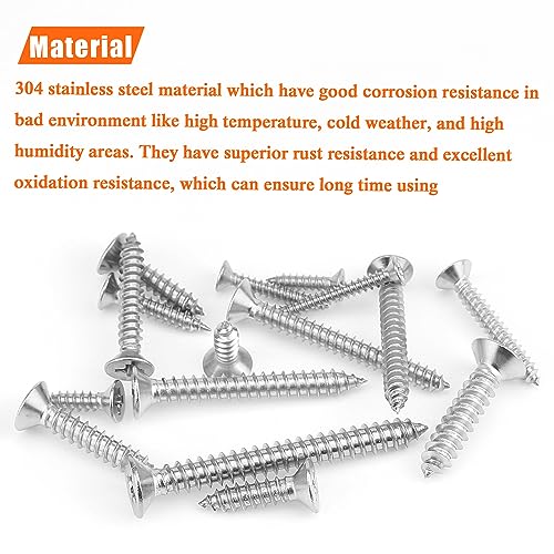 525 Pieces #4#6#8#10#12 Wood Screws Set, HELIFOUNER 16 Sizes Phillips Countersunk Head Self-Tapping Screws Assortment Kit, Phillips Flat Head Wood Screws, 304 Stainless Steel - size: #4#6#8#10#12