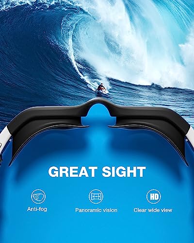 ZIONOR Swim Goggles, G1 SE Swimming Goggles Anti-Fog for Adult Men Women - color: B7-gold Lens Black White Frame