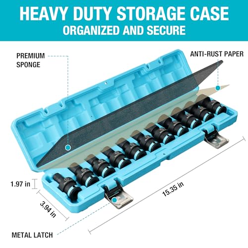 DURATECH 3/8" Drive Impact Swivel Socket Set, 11 Pcs Shallow Wobble Sockets - style: 11 PCS Metric 3/8" Dr.