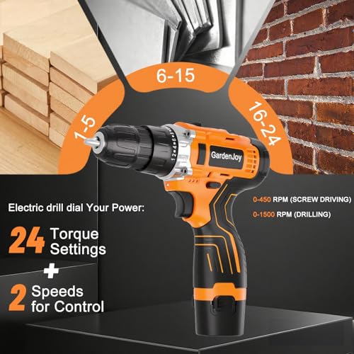 12V Cordless Electric Drill Driver Set, Powerful Lightweight Portable Rechargeable Screwdriver 42pcs Accessories,2-Speed, 24+1 Position for Wood/Wall Drilling & Screw Driving, Home DIY Tool woman man - style: 12V - 2 Batteries - Orange - Basic