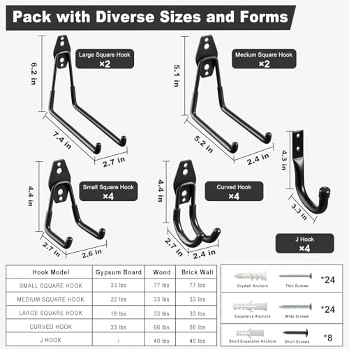 LANDNEOO Garage Hooks, 20-Pack Steel Garage Accessories for Organization and Storage, Heavy Wall Mount Duty Hooks with Anti-Slip Coating for Hanging Ladder, Bike, Power Tools and More Tools, Black